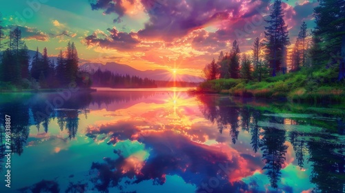 Tranquil Reflections: Lake Reflecting Sunset Hues