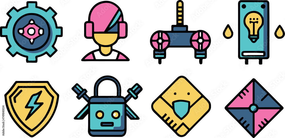 Greyscale cyberpunk video game symbol. Hand drawn vector illustration Greyscale cyberpunk video game symbol. Hand drawn vector illustration