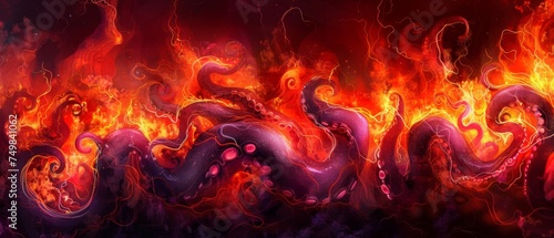 a painting of red and orange swirls on a black background with red and orange swirls on the bottom of the image.