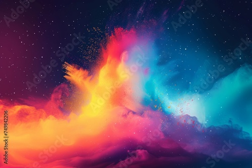 Colors of May  abstract background with powder in blue  yellow  orange  shocking pink  purple hues  and with copyspace for your text. May background banner for special or awareness day  week or month