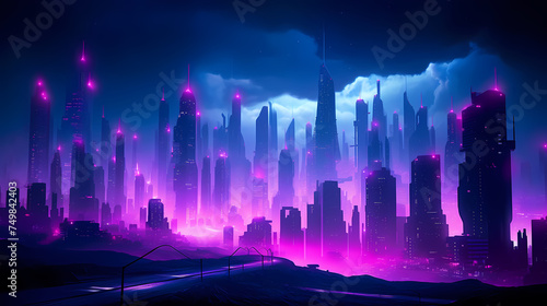 A brightly lit city of the future