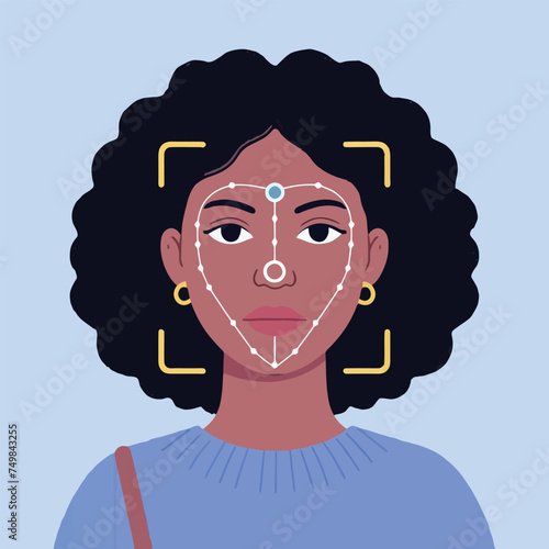 Vector illustration of girl. facial recognition software concept	