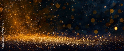 Abstract golden glitter dust particles in bokeh background at night