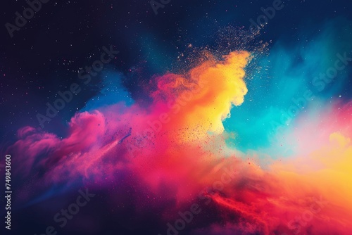 Colors of May, abstract background with powder in blue, yellow, orange, shocking pink, purple hues, and with copyspace for your text. May background banner for special or awareness day, week or month photo