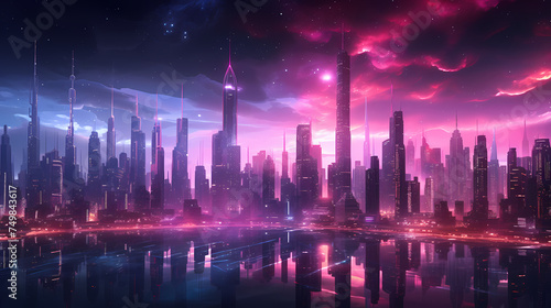 A brightly lit city of the future