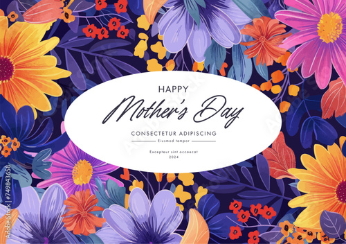 Vector watercolor banner with beautiful flowers framed for mother's day. Feliz dia de la madre © Alice
