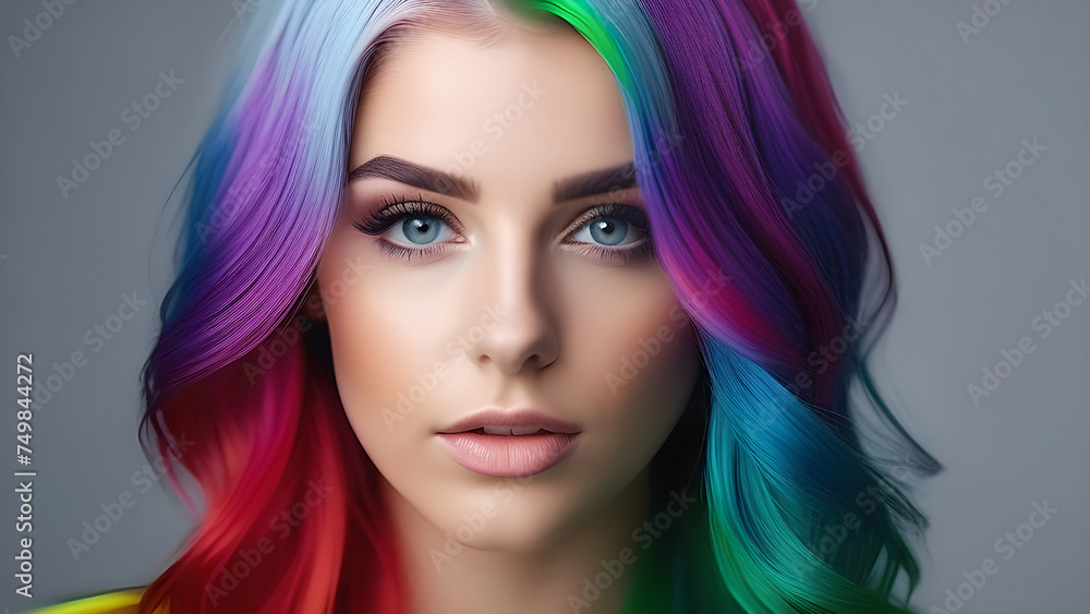 Girl with rainbow neon hair. Girl with rainbow neon hair.