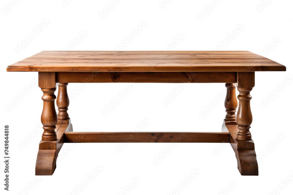 Wooden Table. A wooden table is placed on top of a plain white background. The table appears sturdy and well-crafted, with visible grains and a smooth finish. on White or PNG Transparent Background. Wooden Table. A wooden table is placed on top of a plain white background. The table appears sturdy and well-crafted, with visible grains and a smooth finish. on White or PNG Transparent Background.