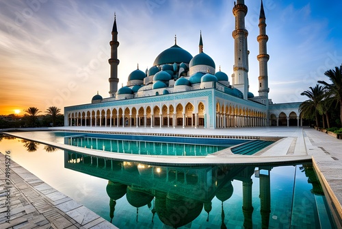 Beautiful mosque Islamic monument , Ramadan , mosque interior , exterior , peaceful place , mosque photo photo