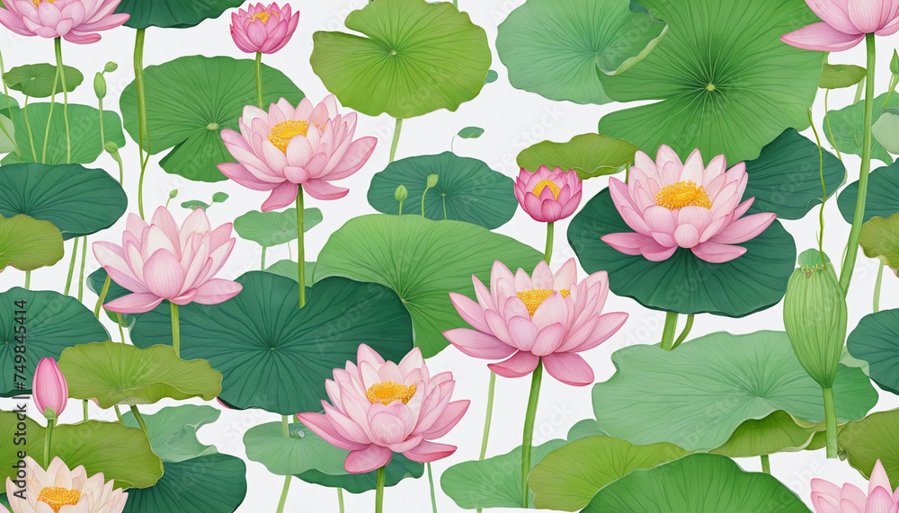collection of soft watercolor lily pads and lotus flowers isolated on a transparent background
