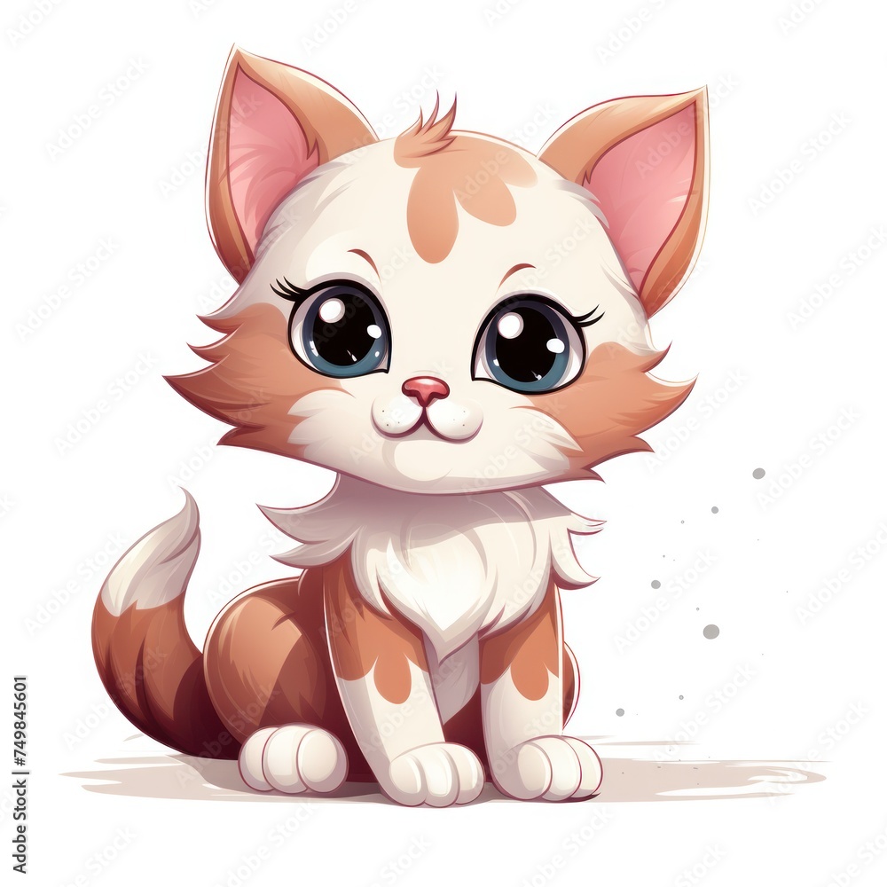 Fototapeta premium Cute cat cartoon illustration white background, colored drawing, vector Illustration
