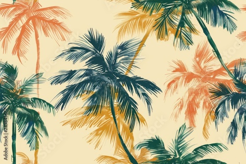 Seamless pattern of hand-drawn palm leaves