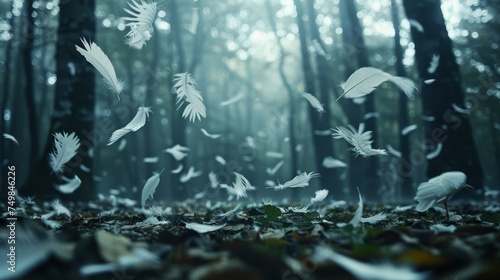 Whimsical white feathers fl...