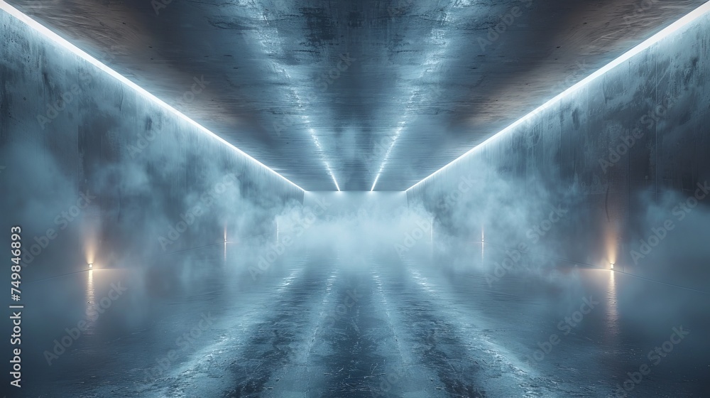 The tunnel white rectangle is an empty dark scene with an asphalt floor and studio room with smoke floating up the interior texture.