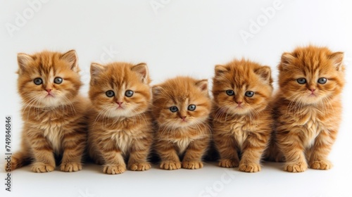 a group of kittens sitting next to each other on top of a white surface in front of a white background. © Olga
