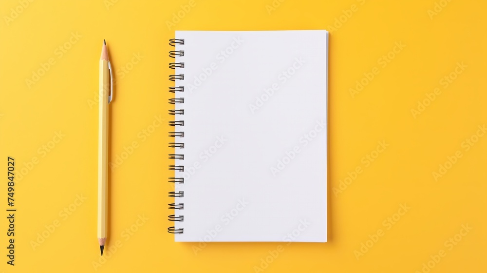 A white notepad, devoid of content, rests open alongside a pencil on a yellow background, photographed from a top perspective, providing space for additional text. A white notepad, devoid of content, rests open alongside a pencil on a yellow background, photographed from a top perspective, providing space for additional text.