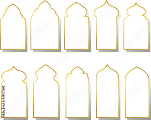 Illustration of islamic style border and golden frame design template for ramadan eid mubarak greeting card