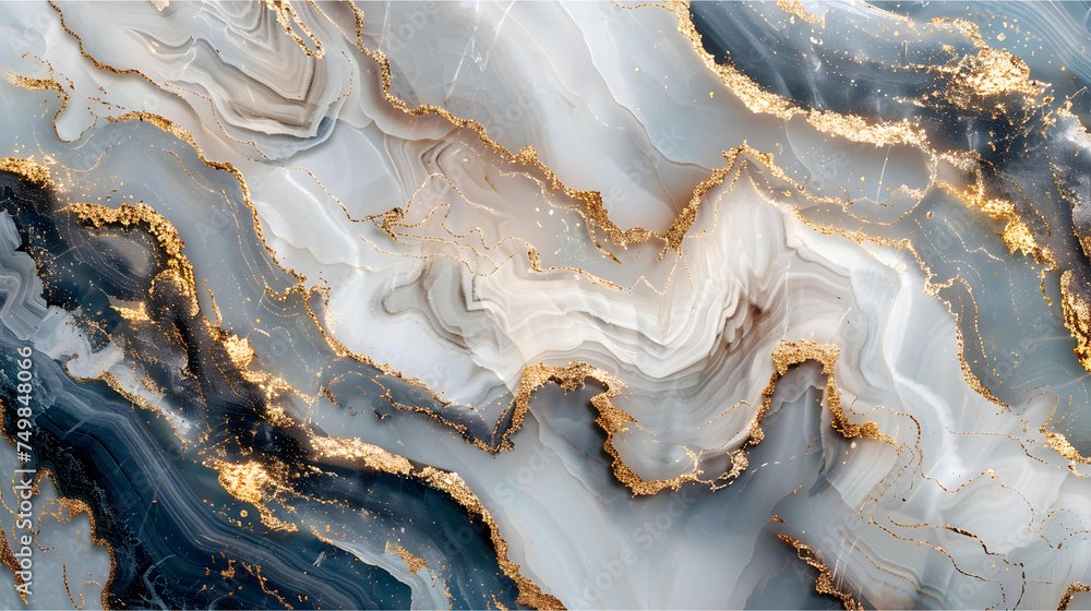 The marble pattern background combines golden patterns
