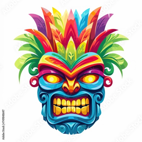 Tribal tiki mask vector set of colorful cut wooden guise