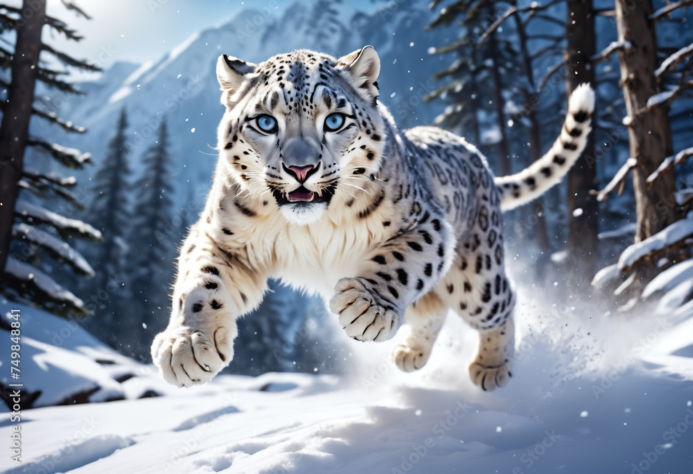 Fototapeta premium White fluffy Snow leopard. Generative AI
