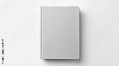 From a top view, a blank hardcover book with a light gray fabric cover is isolated on a white background, serving as a canvas cover book mockup.