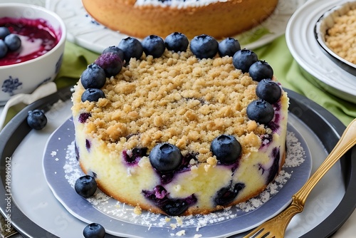 Blueberry lemon cake with coconut crumble