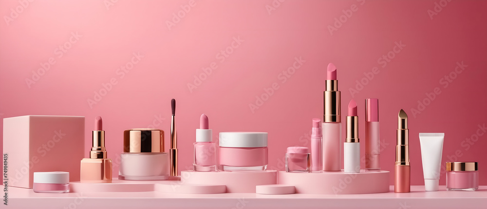 Set of cosmetics mockup banner background c Set of cosmetics mockup banner background c