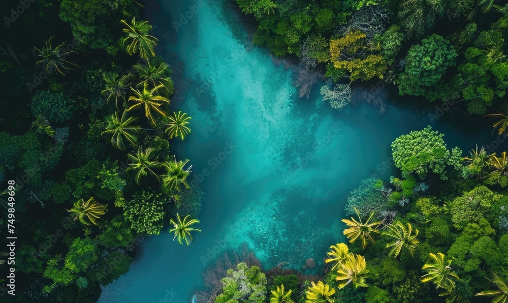 tropical river in the middle of the rainforest. world forest and water day concept