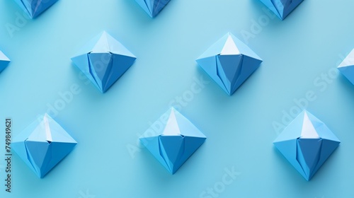Geometric Diamond-Shaped Blue Paper Figures on Light Blue Surface - Elegant Concept for Business  Teamwork  Products  etc.