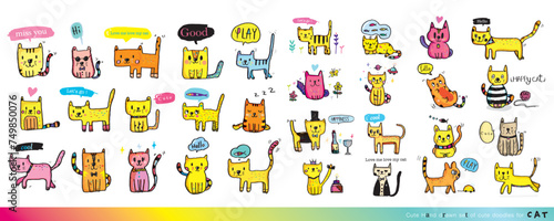 Hand drawing doodle cute cat vector illustration for t-shirt ,card, poster design for kids. Vector illustration design for fashion fabrics, textile graphics, prints, Cute cat cartoon