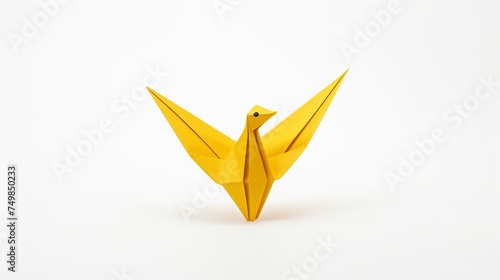 Isolated Yellow Paper Dove Origami on Blank White Background © Tahir