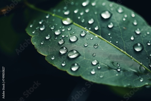 Close up raindrops falling on green leaf in serene nature inspired style plant after rain outdoors with bubble clear drop of water garden in rainy weather ecology eco background beautiful backdrop