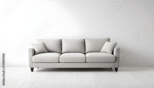 White modern cotton sofa isolated in a white room, 