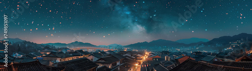 Galactic Glow over Traditional Chinese Town
