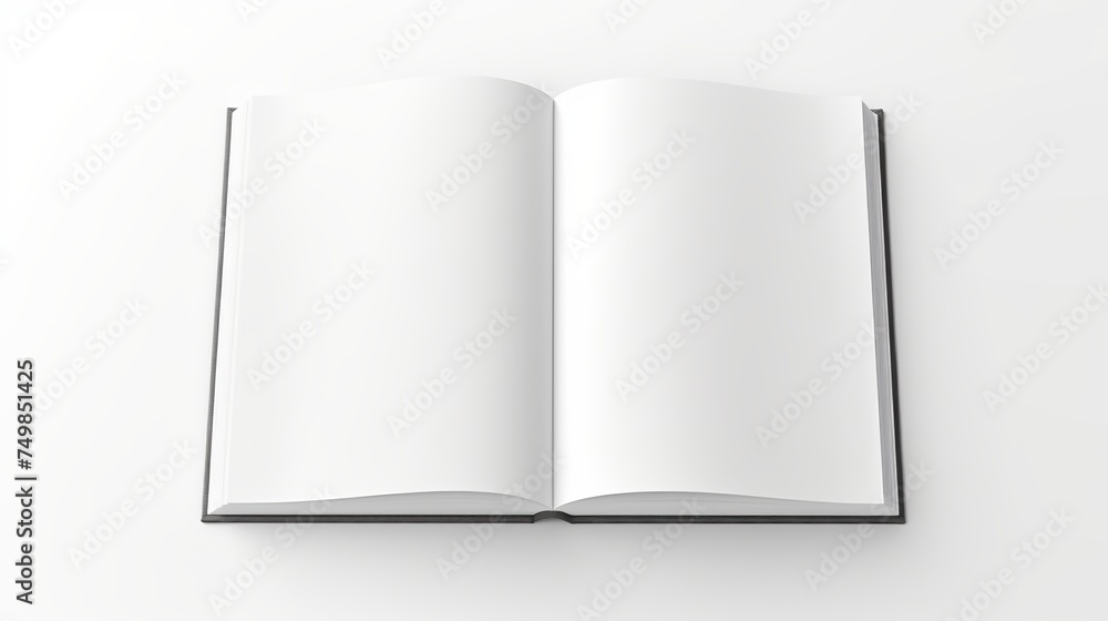 Open Book with Blank Pages Mockup, Isolated on White Background. Top View. 3D Illustration. Open Book with Blank Pages Mockup, Isolated on White Background. Top View. 3D Illustration.