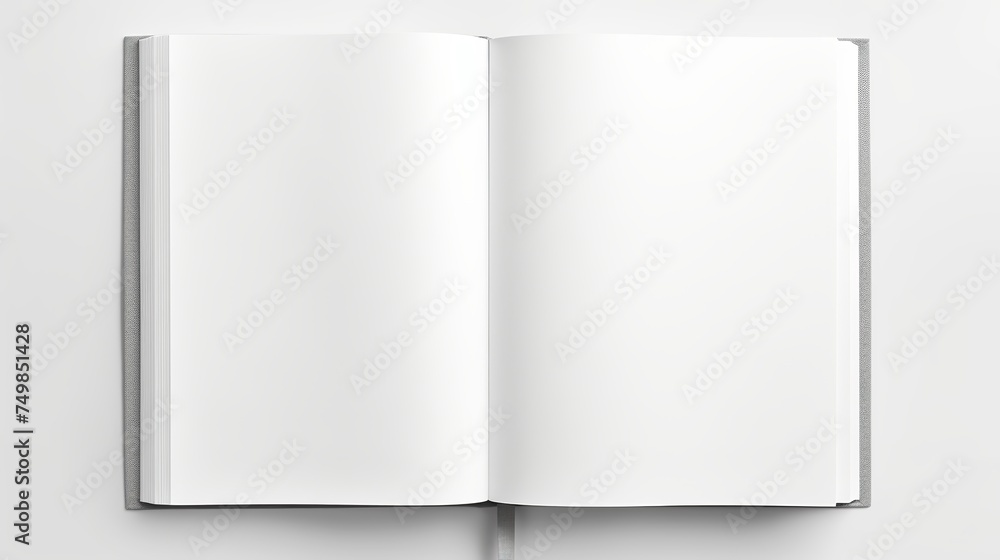 Open Book with Blank Pages Mockup, Isolated on White Background. Top View. 3D Illustration. Open Book with Blank Pages Mockup, Isolated on White Background. Top View. 3D Illustration.