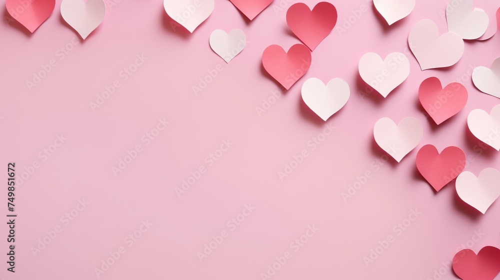 Paper Hearts on Pink Pastel Background - Abstract Paper Cut Shapes for Greeting Cards and Celebrations