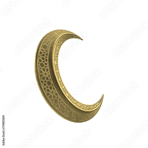 3D realistic shiny decorative crescent golden festival moon with star, Ramadan Kareem, Eid Mubarak holiday design moon isolated on white background