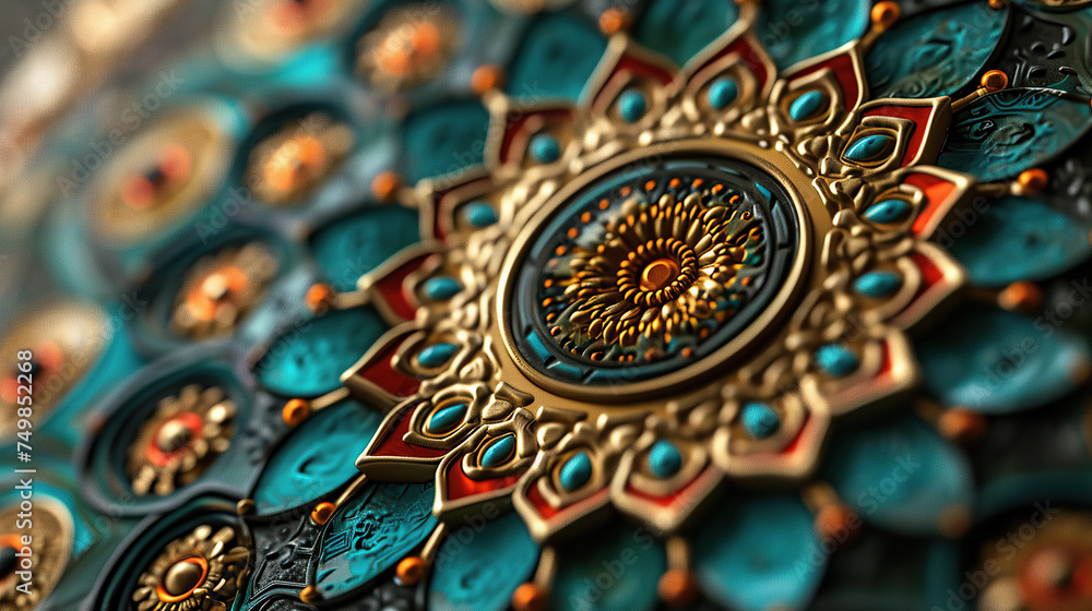 close up detailed image of a colourful mandala decoration Generative AI