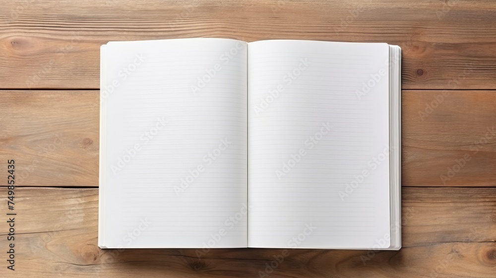 Top View of Blank Book on Wooden Table Background. Top View of Blank Book on Wooden Table Background.