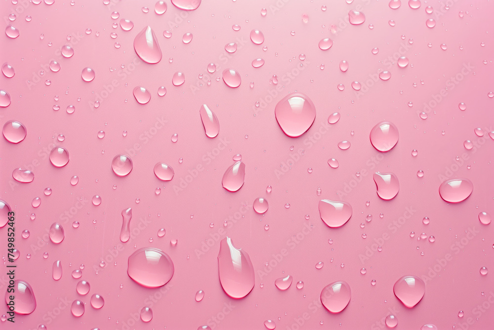 Pink water droplets on a pink background