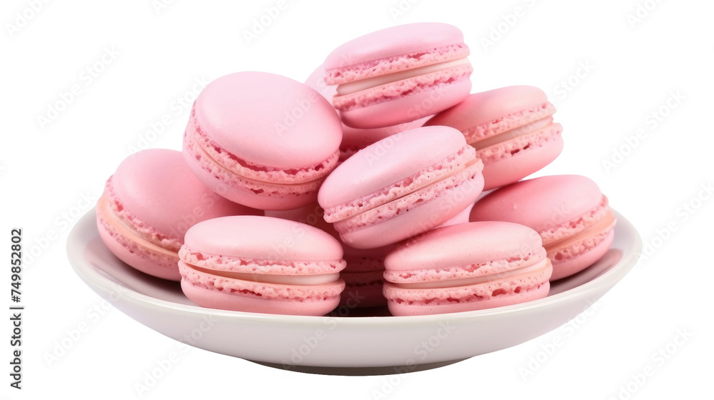 White Bowl Filled With Pink Macaroons on Table. A white ceramic bowl sits on top of a wooden table, filled with neatly arranged pink macaroons. on White or PNG Transparent Background. White Bowl Filled With Pink Macaroons on Table. A white ceramic bowl sits on top of a wooden table, filled with neatly arranged pink macaroons. on White or PNG Transparent Background.