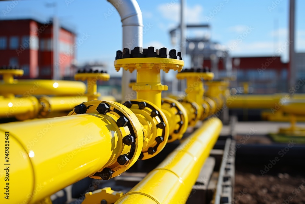 Close up steel pipes natural gas concrete supports supplying propane factory tanks valves. Production energy resources economy pipeline oil industry drainage system water transport business gasoline Close up steel pipes natural gas concrete supports supplying propane factory tanks valves. Production energy resources economy pipeline oil industry drainage system water transport business gasoline