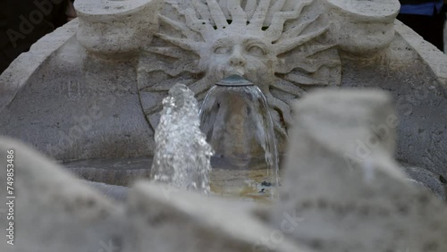 ROMA, Italy. 11-11-2023. Detail Barcaccia Fountain. City of Rome. Spain square. Slow motion 4K photo