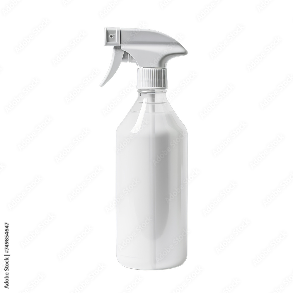 A blank plastic spray bottle with a trigger spray nozzle isolated on transparent background, png A blank plastic spray bottle with a trigger spray nozzle isolated on transparent background, png