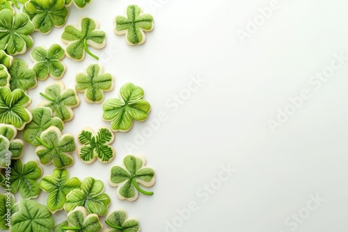 St. Patrick Day gingerbread sugar cookies decorated with trefoil, green glazed clover