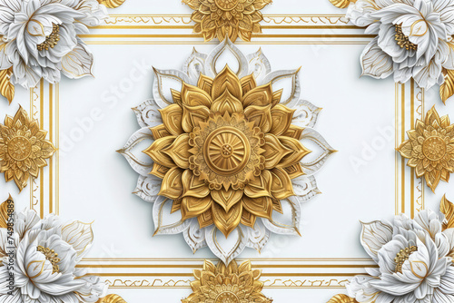 Create frame center blank empty bigframes in the middle,Thai style is beautiful and exquisite. white and gold