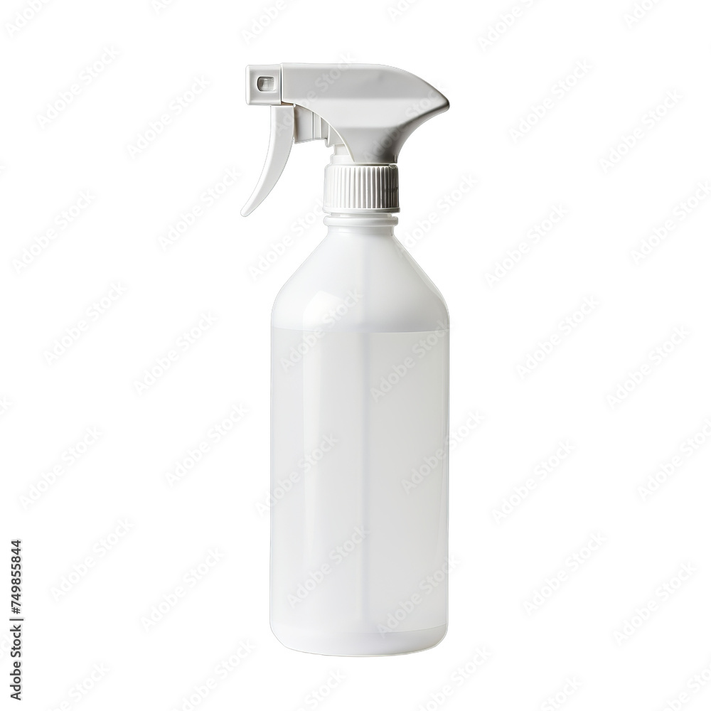 A blank plastic spray bottle with a trigger spray nozzle isolated on transparent background, png A blank plastic spray bottle with a trigger spray nozzle isolated on transparent background, png