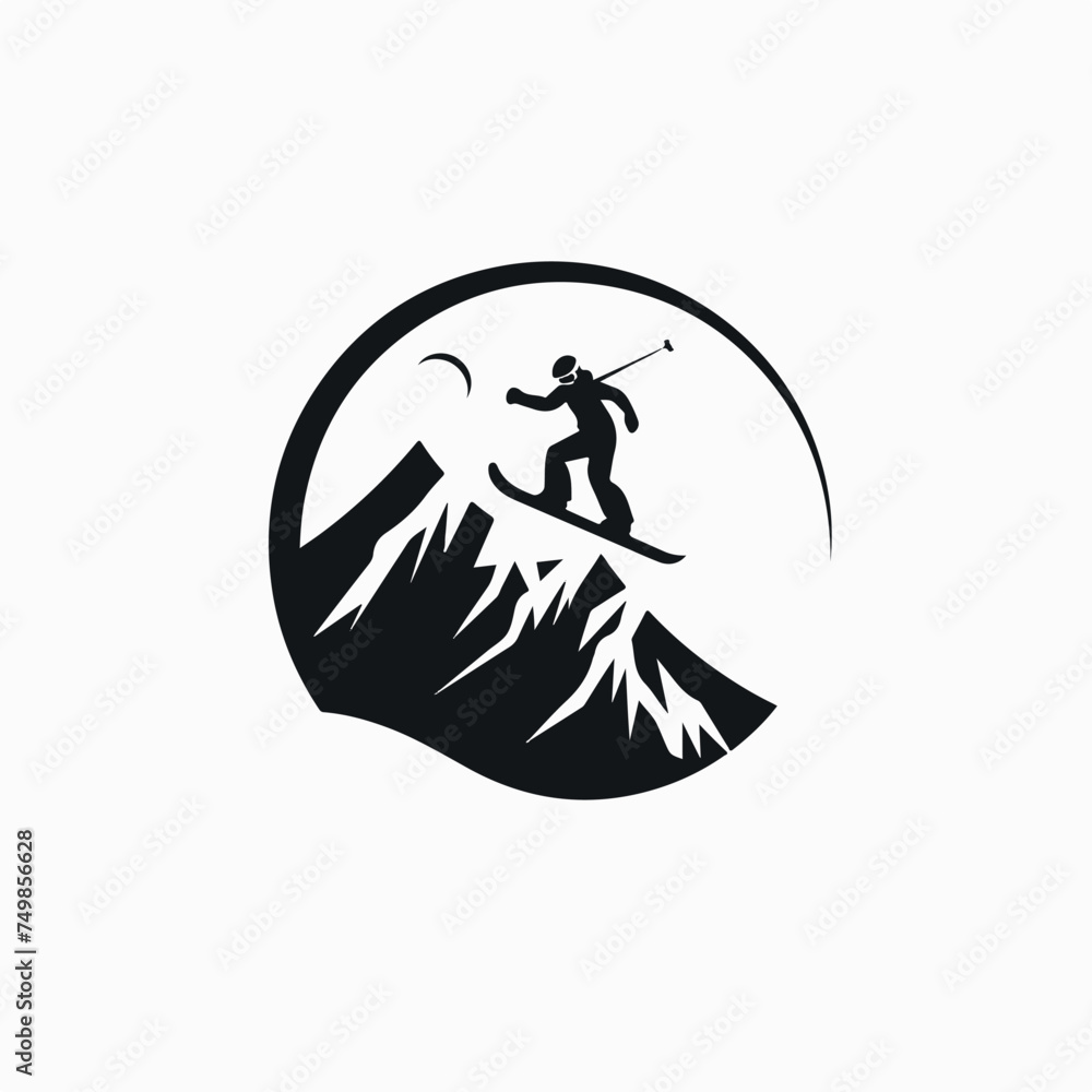 Skiing in cartoon, doodle style. Image for t-shirt, web, mobile apps and ui. Isolated 2d vector illustration in logo, icon, sketch style, Eps 10. AI Generative
