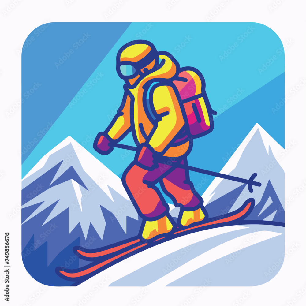 Skiing in cartoon, doodle style. Image for t-shirt, web, mobile apps and ui. Isolated 2d vector illustration in logo, icon, sketch style, Eps 10. AI Generative